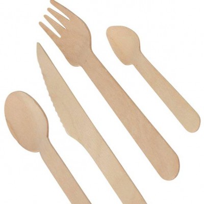 Biodegradable Disposable Wooden Cutlery Flatware Sets Tableware Sets Wooden Spoon Fork Knife For Restaurant