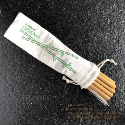 Biodegradable reusable bamboo material drinking straws with customized cloth bag