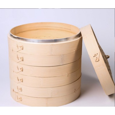 Built-in basket bamboo steamer with edgeof stainless steel