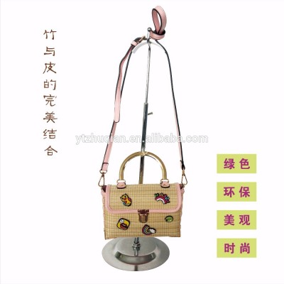 Fashionable eco-friendly beautiful bamboo and leather shoulder bag handbag